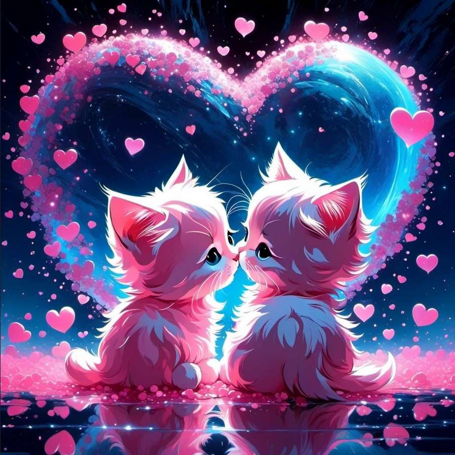 słodkie kotki i serca puzzle online