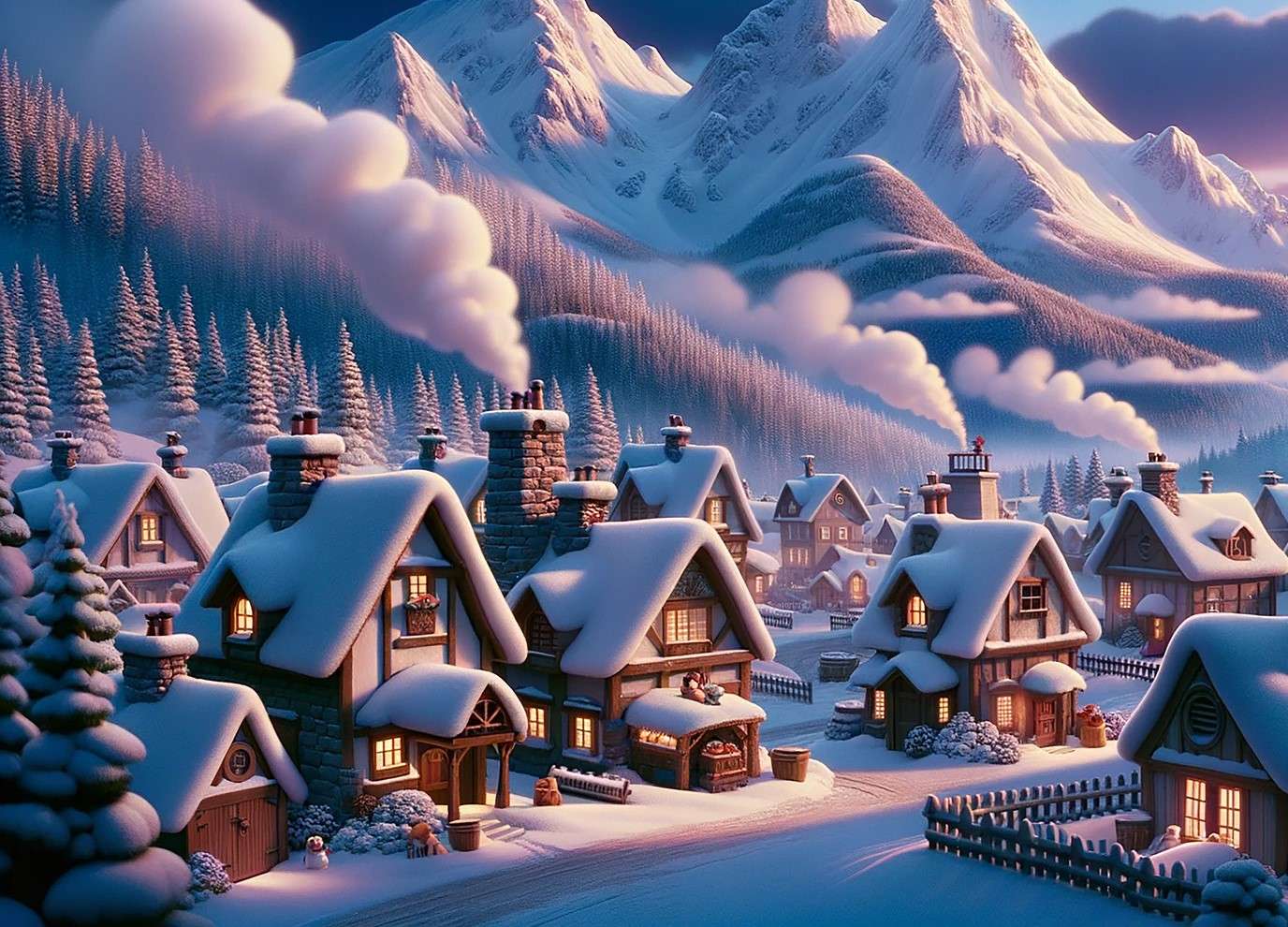 Zasypana śniegiem wioska puzzle online
