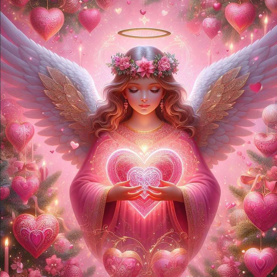 walentynkowy duch. Piękny anioł z sercem puzzle online