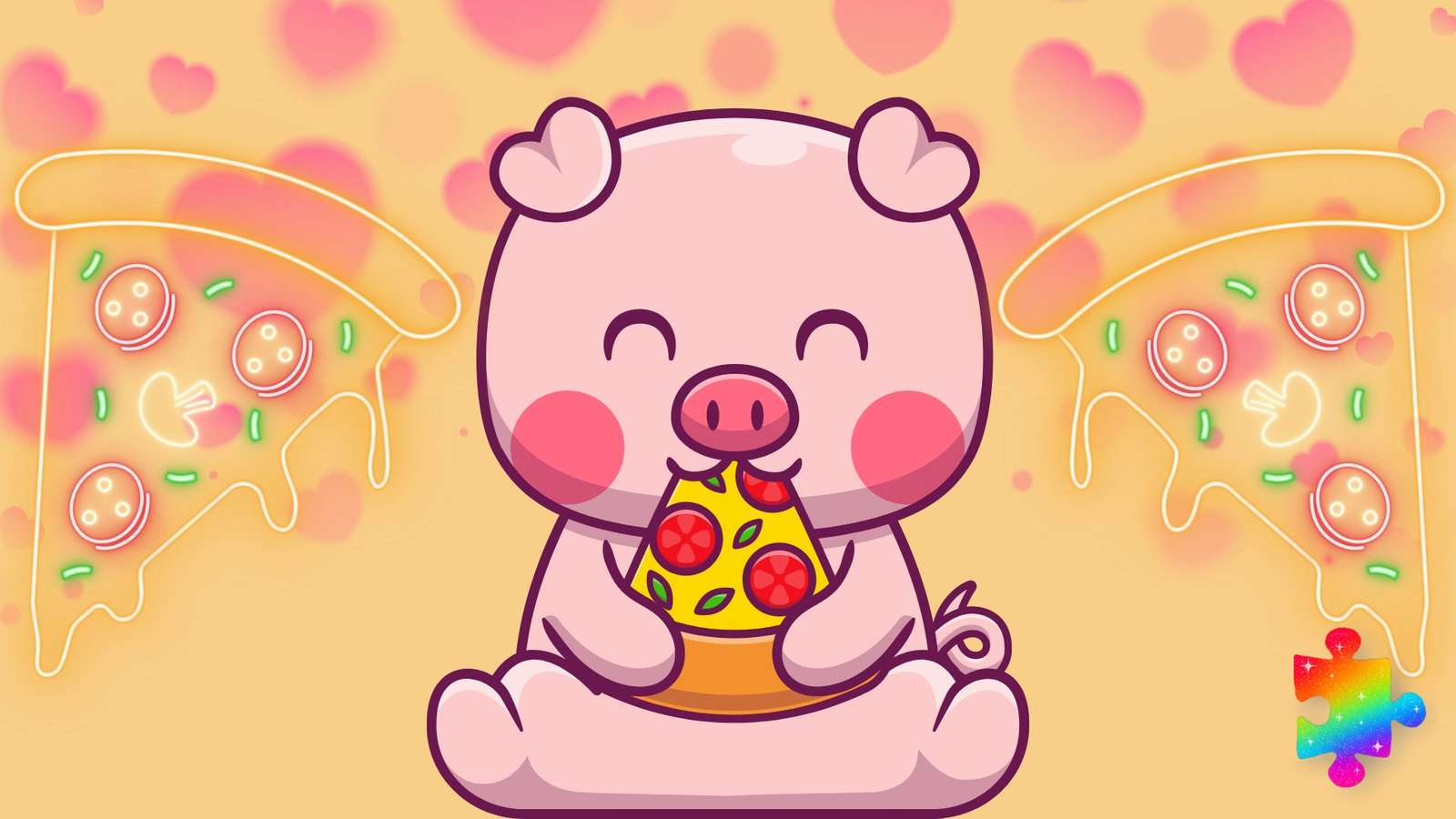 Świnka z pizzą puzzle online