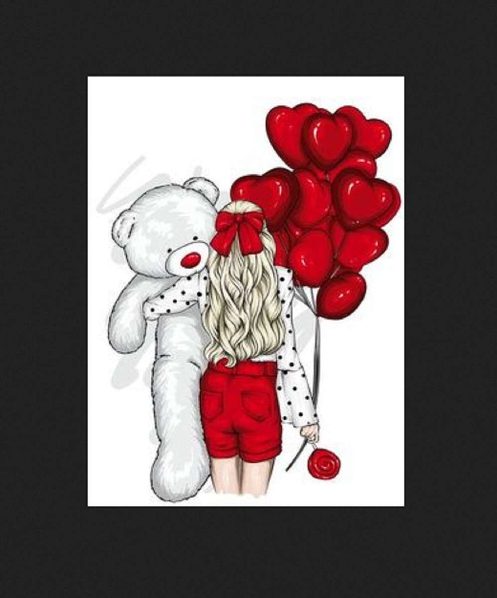 dziewczynka z balonami i misiem puzzle online
