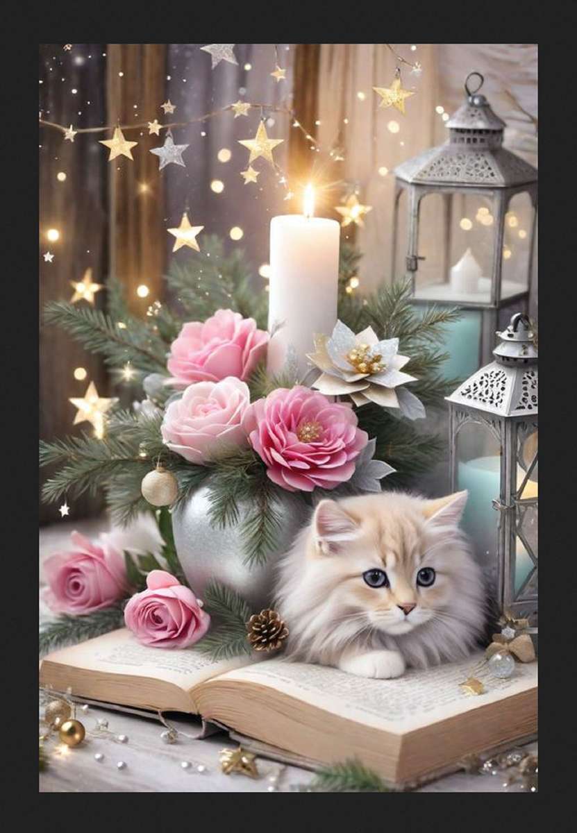 słodki kotek na książce puzzle online