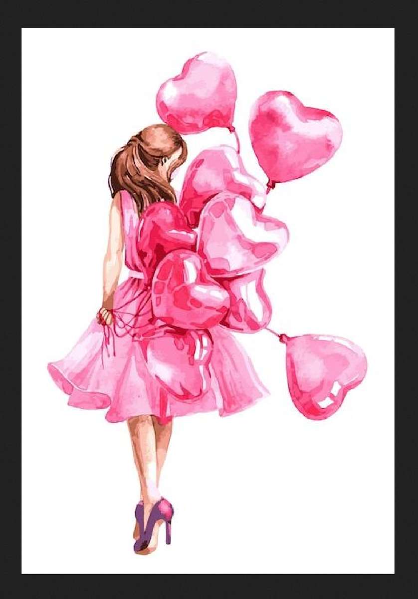 dziewczyna z różowymi balonami-sercami puzzle online
