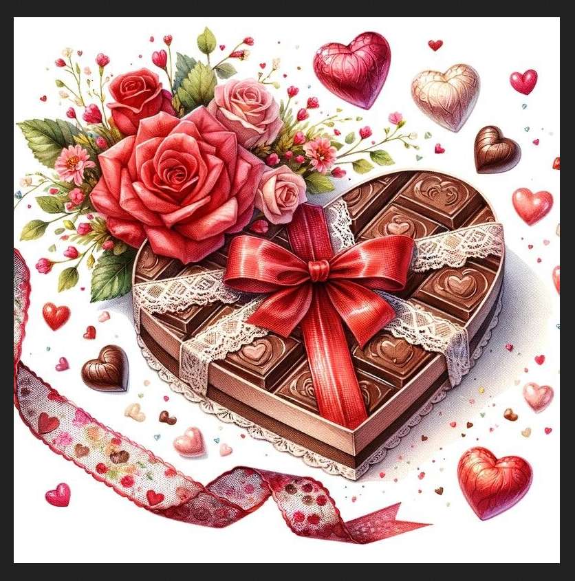 walentynkowe czekoladki w pudełku z różą puzzle online