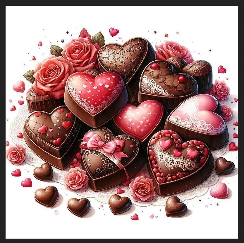 walentynkowe czekoladki i róże puzzle online