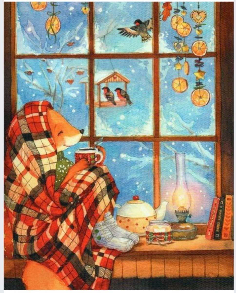 Ciepła herbata przy oknie. puzzle online