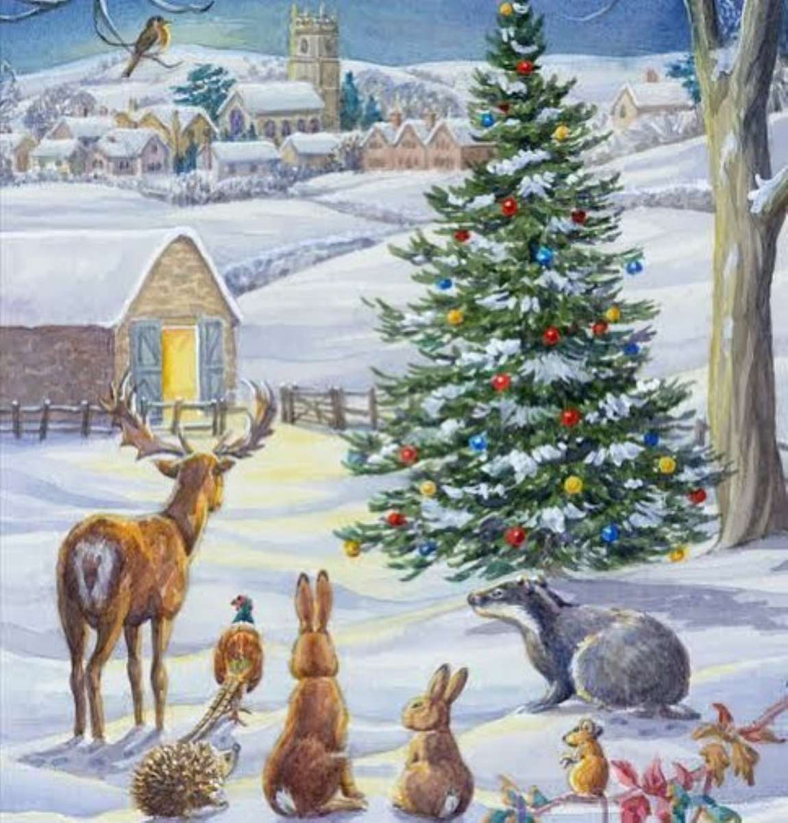 zwierzęta leśne w Wigilię Bożego Narodzenia puzzle online