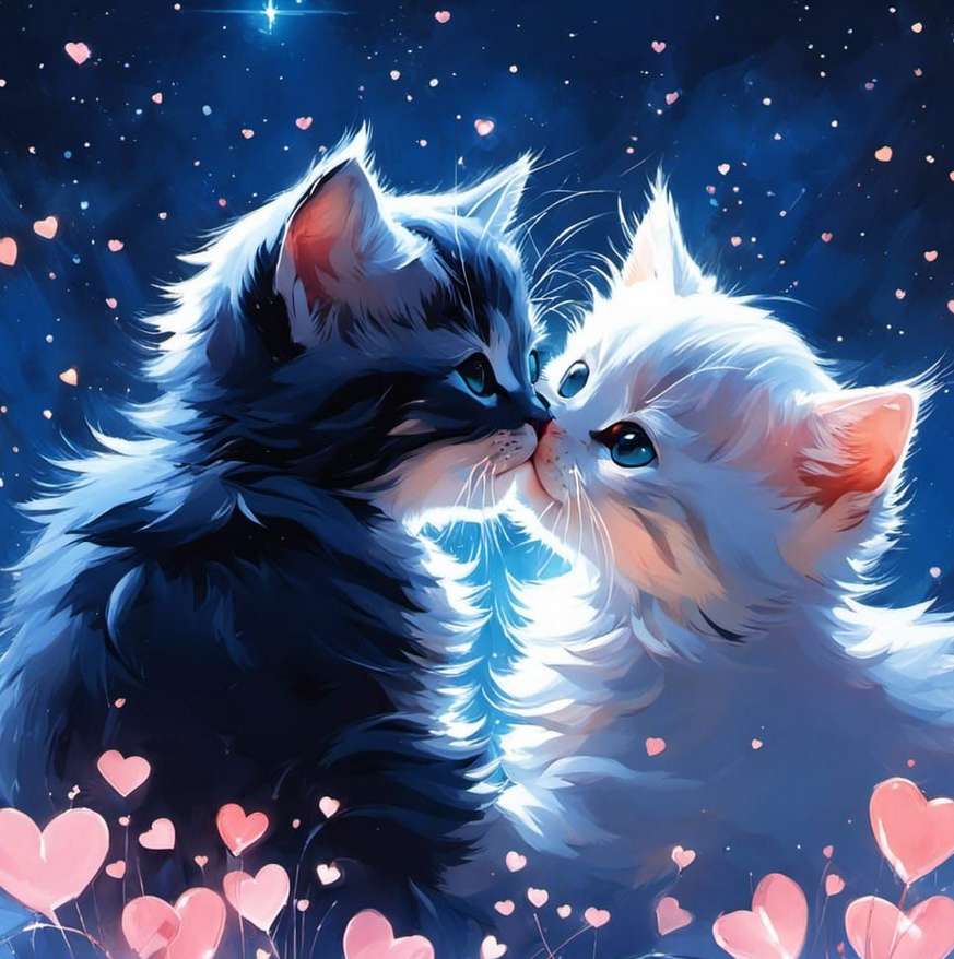 słodkie, zakochane kotki i serca puzzle online