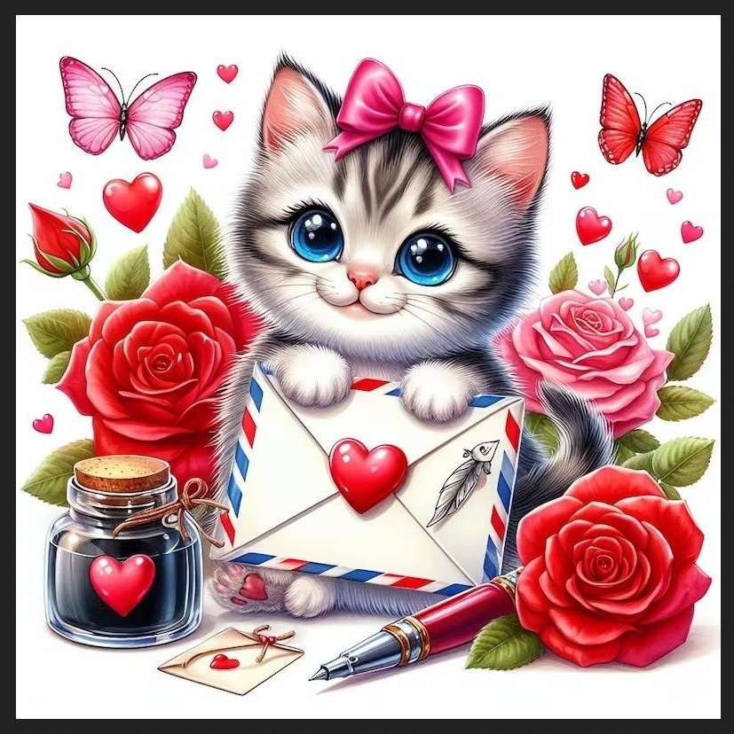 słodki kotek z walentynką dla ukochanego puzzle online