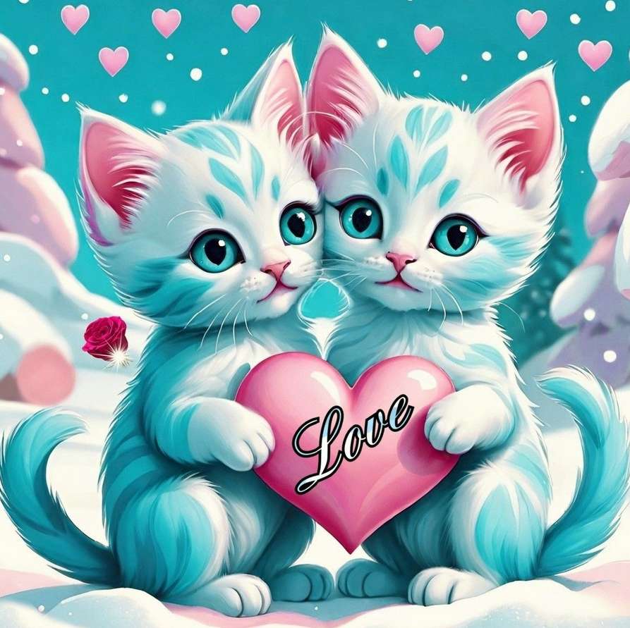 słodkie koty trzymają serce puzzle online