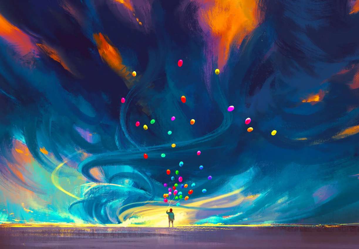piękny krajobraz malowane balony na niebie puzzle online