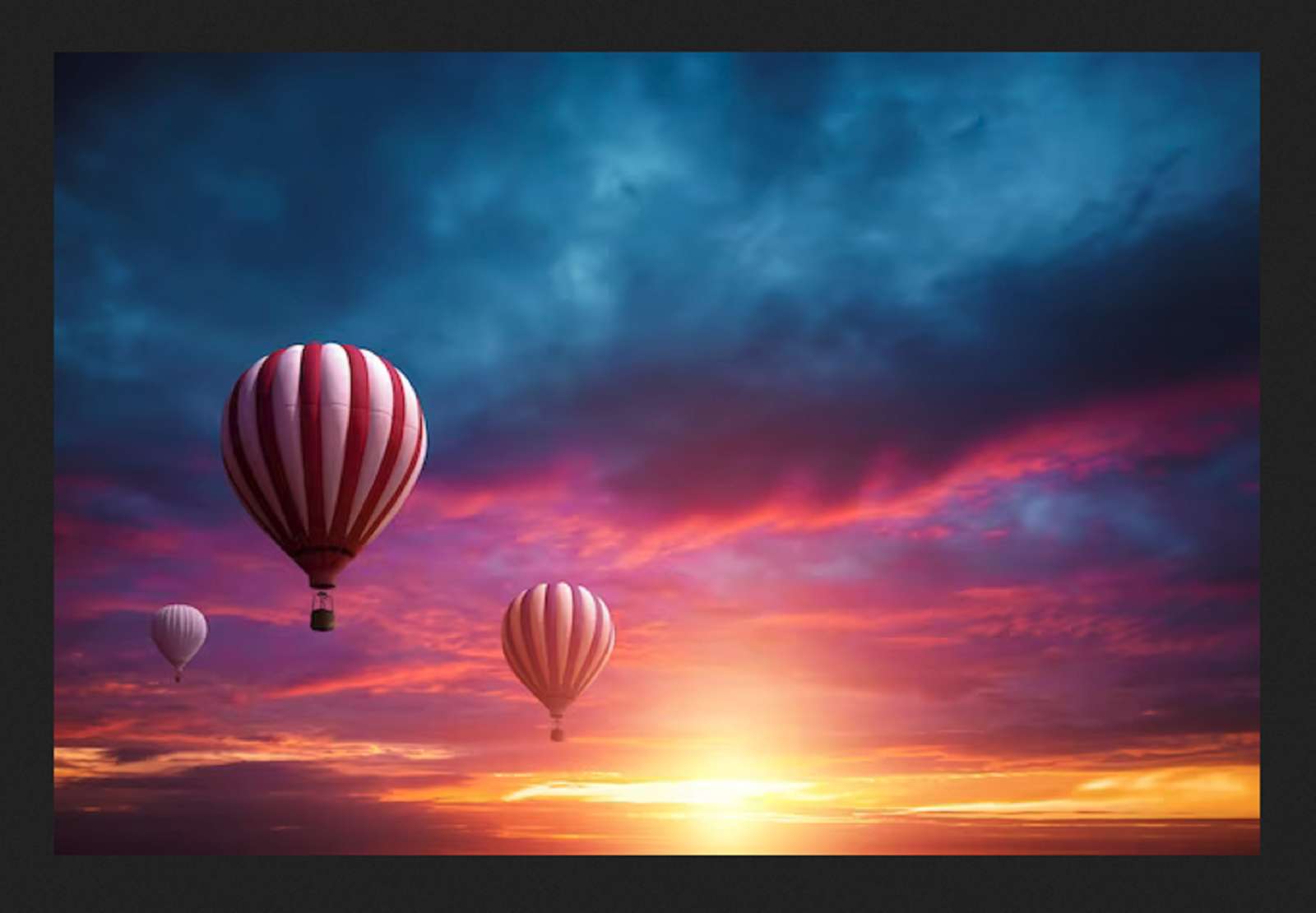 balony na kolorowym niebie, zachodzące słońce puzzle online