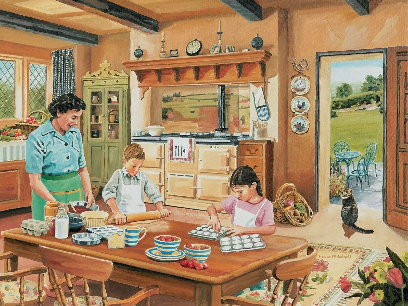 Dzieci pomagają mamie w kuchni puzzle online
