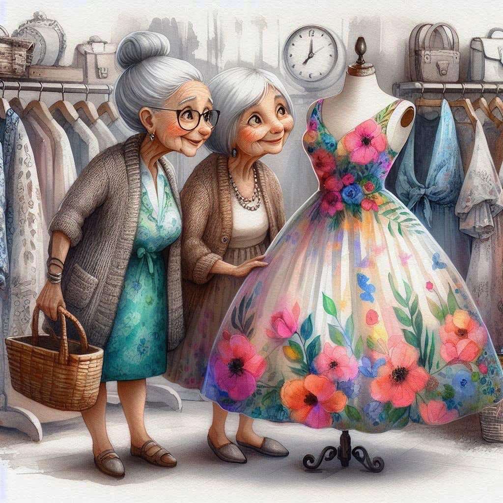 Babcia kupuje nową letnią sukienkę puzzle online