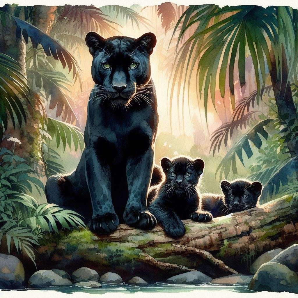 Czarna pantera i jej młode puzzle online