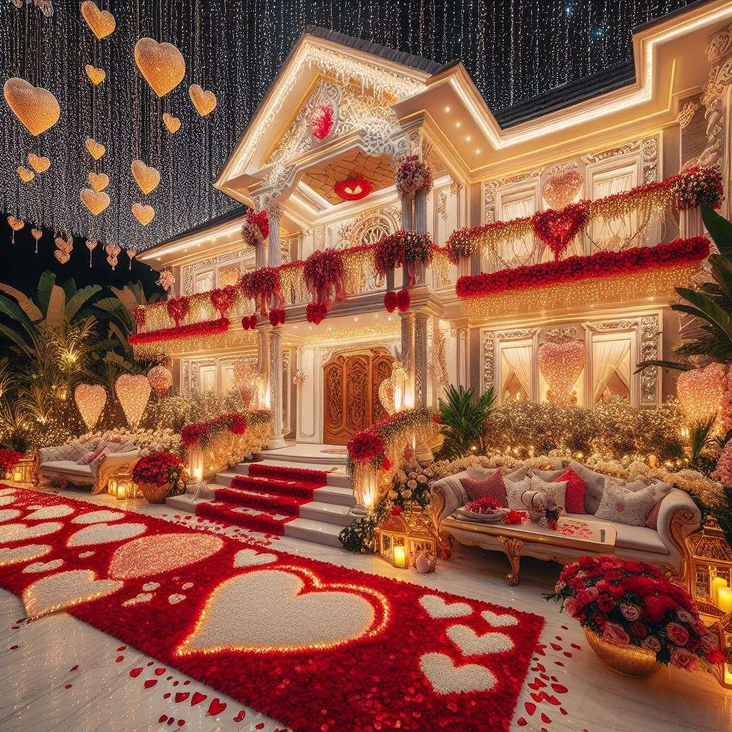 Luksusowy dom udekorowany na Walentynki puzzle online
