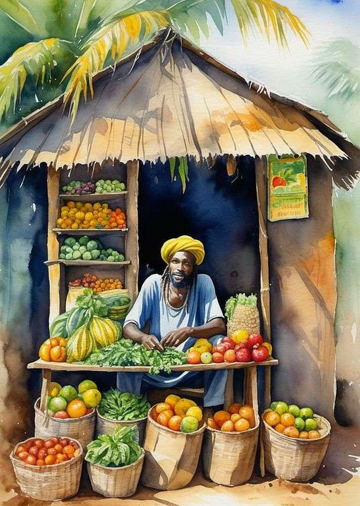 Jamajski sklep z wegetariańską żywnością rastafariańską puzzle online