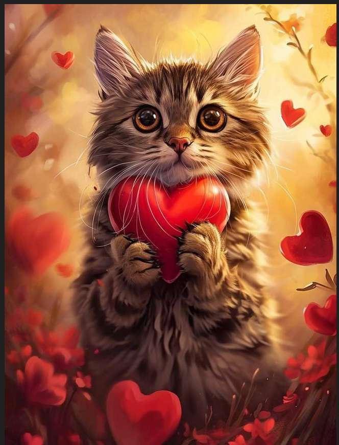 słodki kot walentynkowy trzymający serce💓 puzzle online