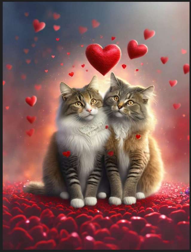 zakochane koty i serca puzzle online