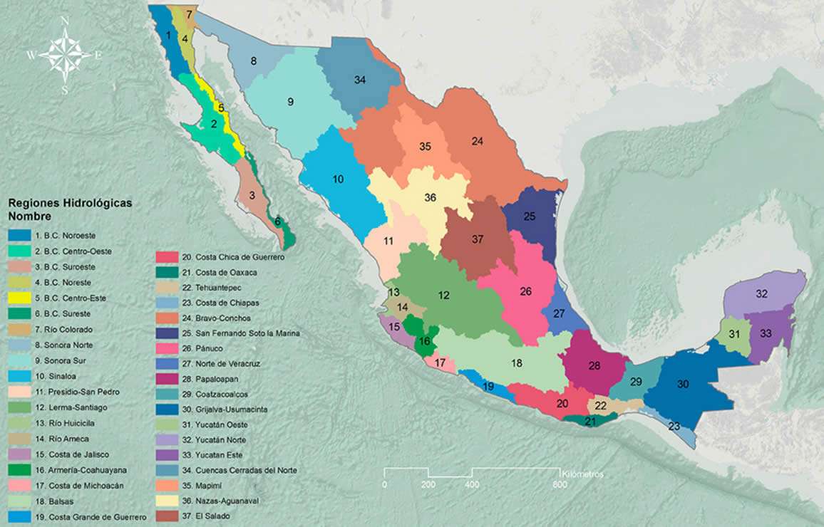 Mapa dorzeczy Meksyku puzzle online