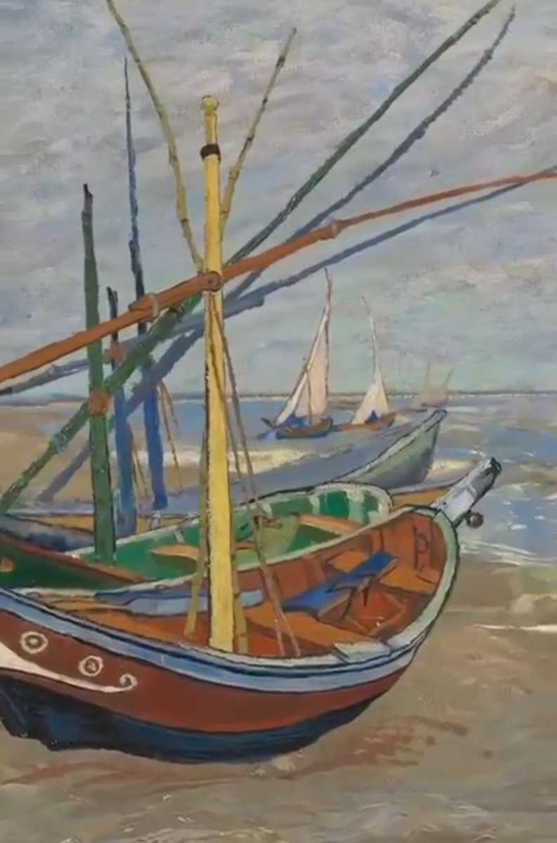 malowany obraz łódki na plaży puzzle online