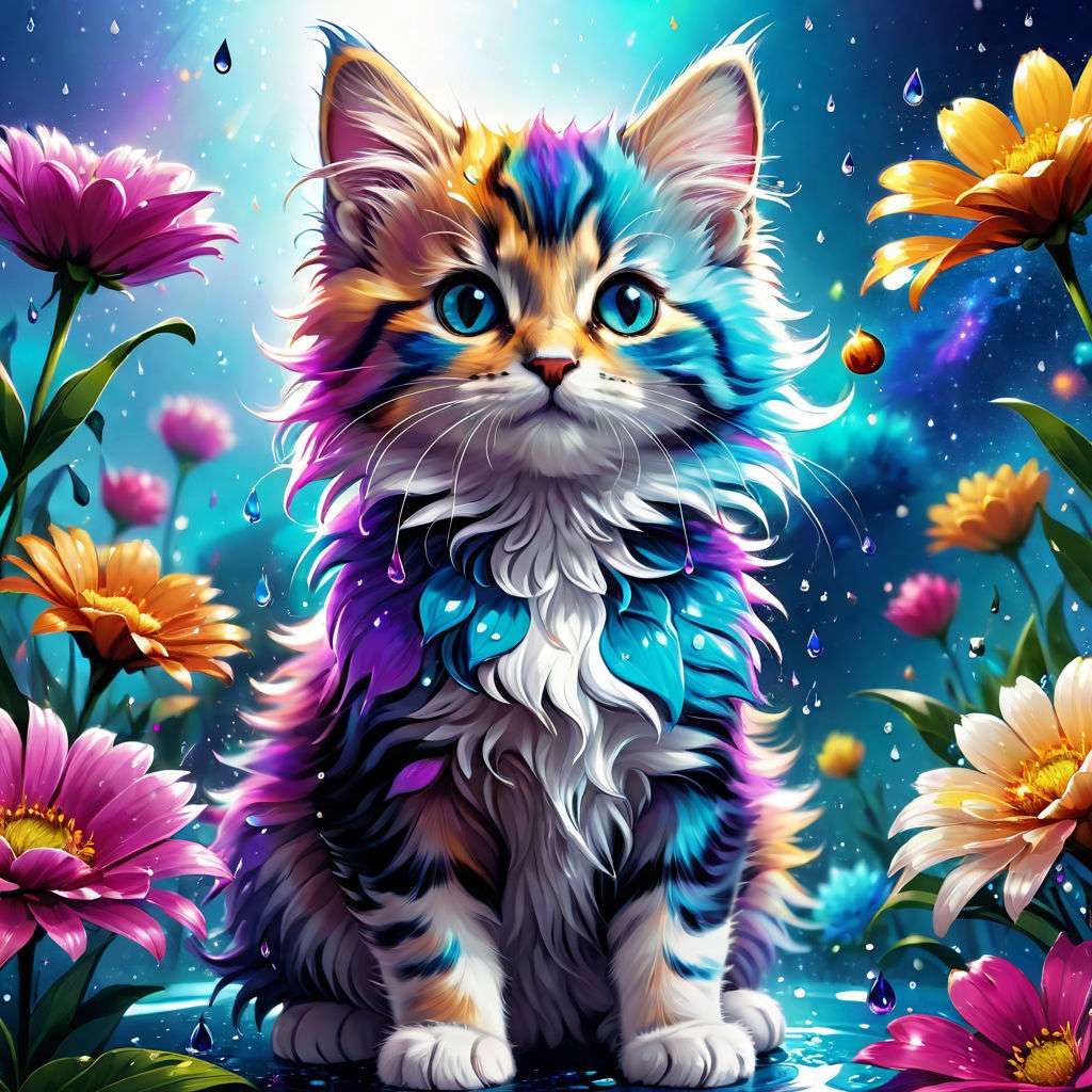 Kotek w kwiatach puzzle online