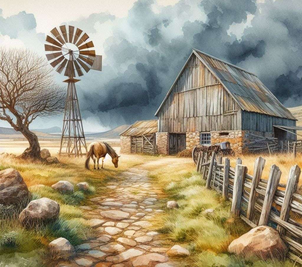 Stara stodoła, pojedynczy koń puzzle online