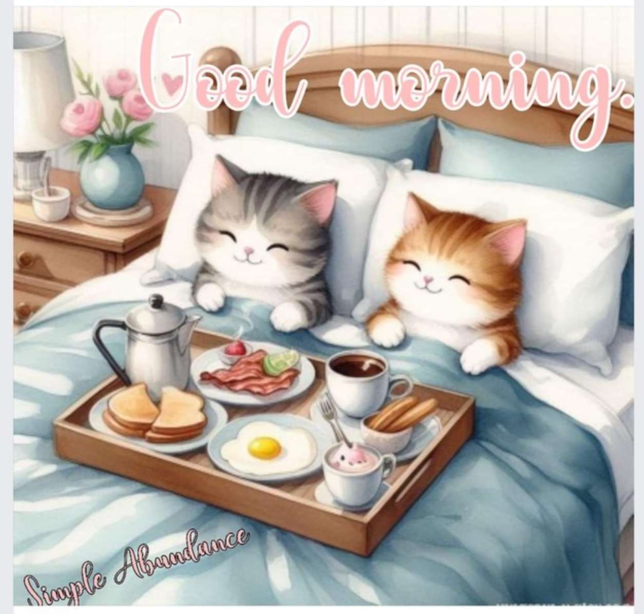 Kocie śniadanie do łóżka puzzle online