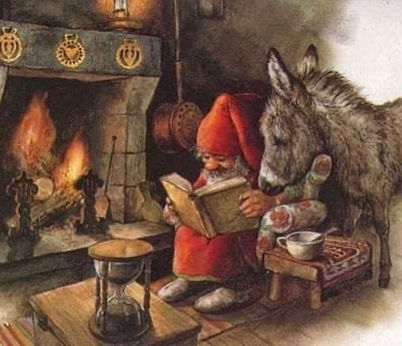 czytanie przy ognisku elfa i jego osła puzzle online