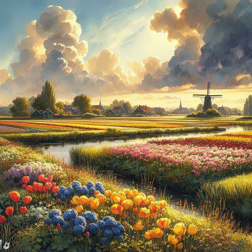 Holandia krajobraz pól kwiatów puzzle online