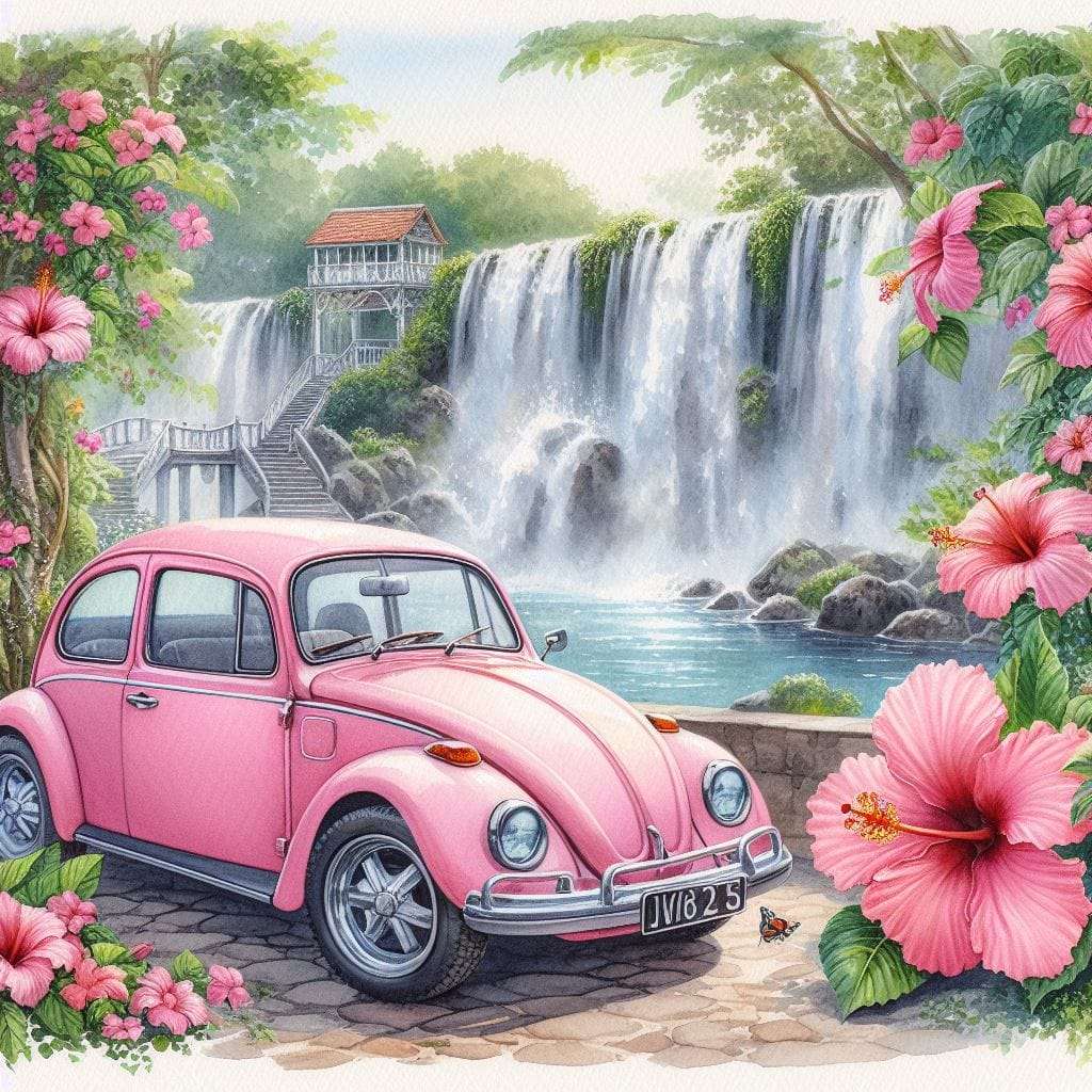 Różowy samochód chrząszcza puzzle online