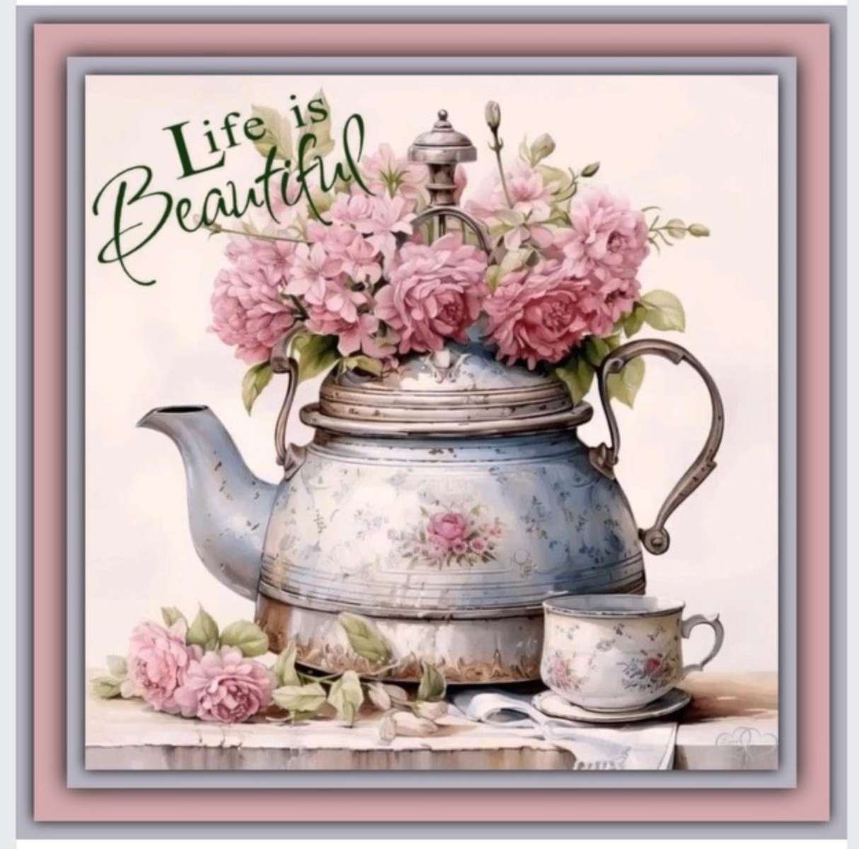 Piękny czajnik z kwiatami puzzle online
