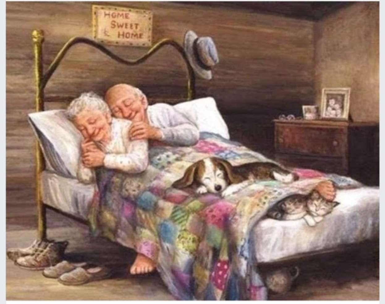 Mama i tata przytulają się w łóżku puzzle online