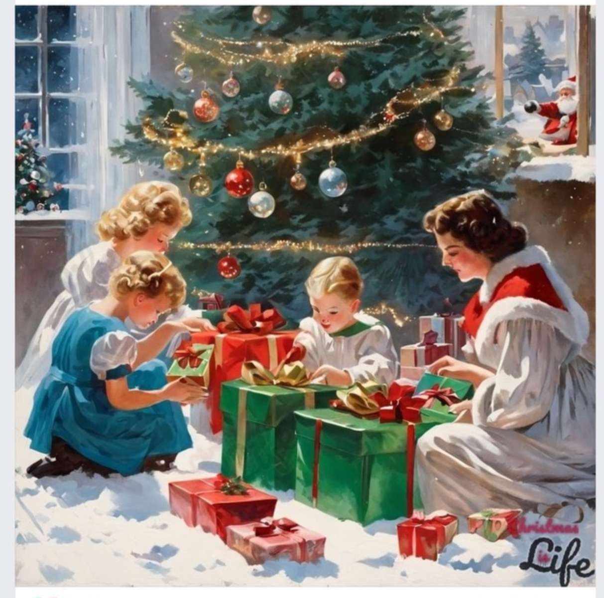 Matka i dzieci przygotowują się do świąt Bożego Narodzenia puzzle online