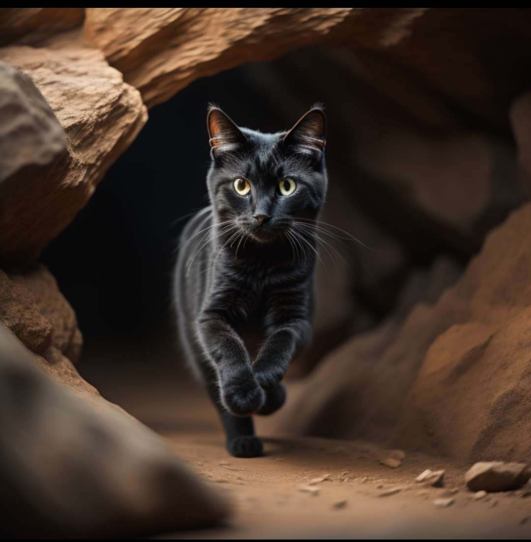 Przez jaskinię biegnie czarny kot puzzle online