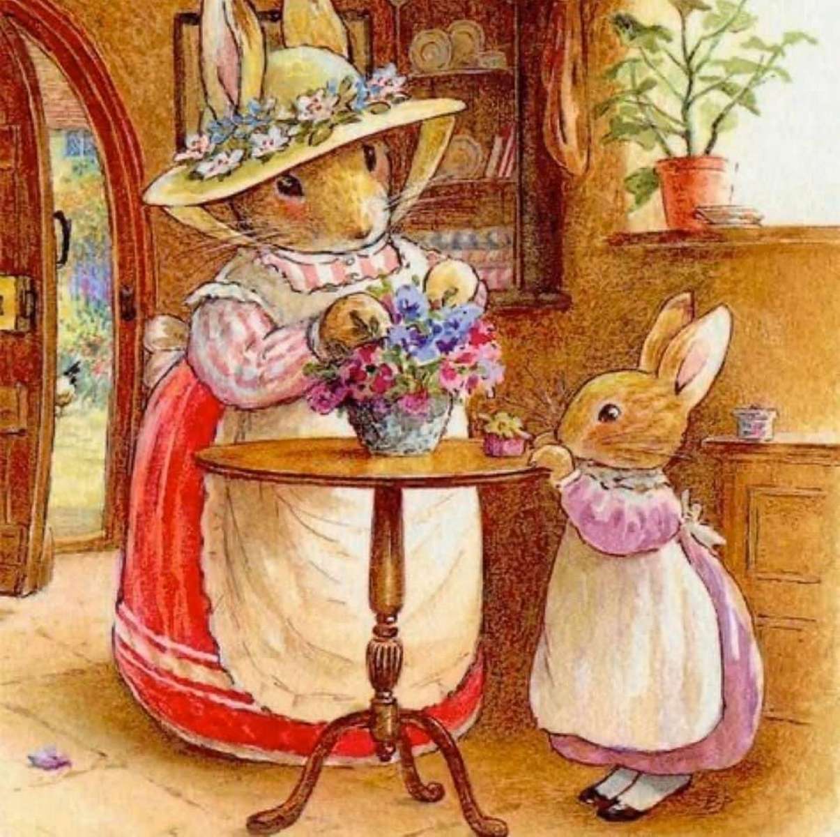Madame Rabbit komponuje bukiet z córką puzzle online