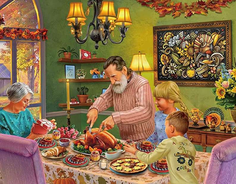 Rodzinny posiłek z dziadkami puzzle online