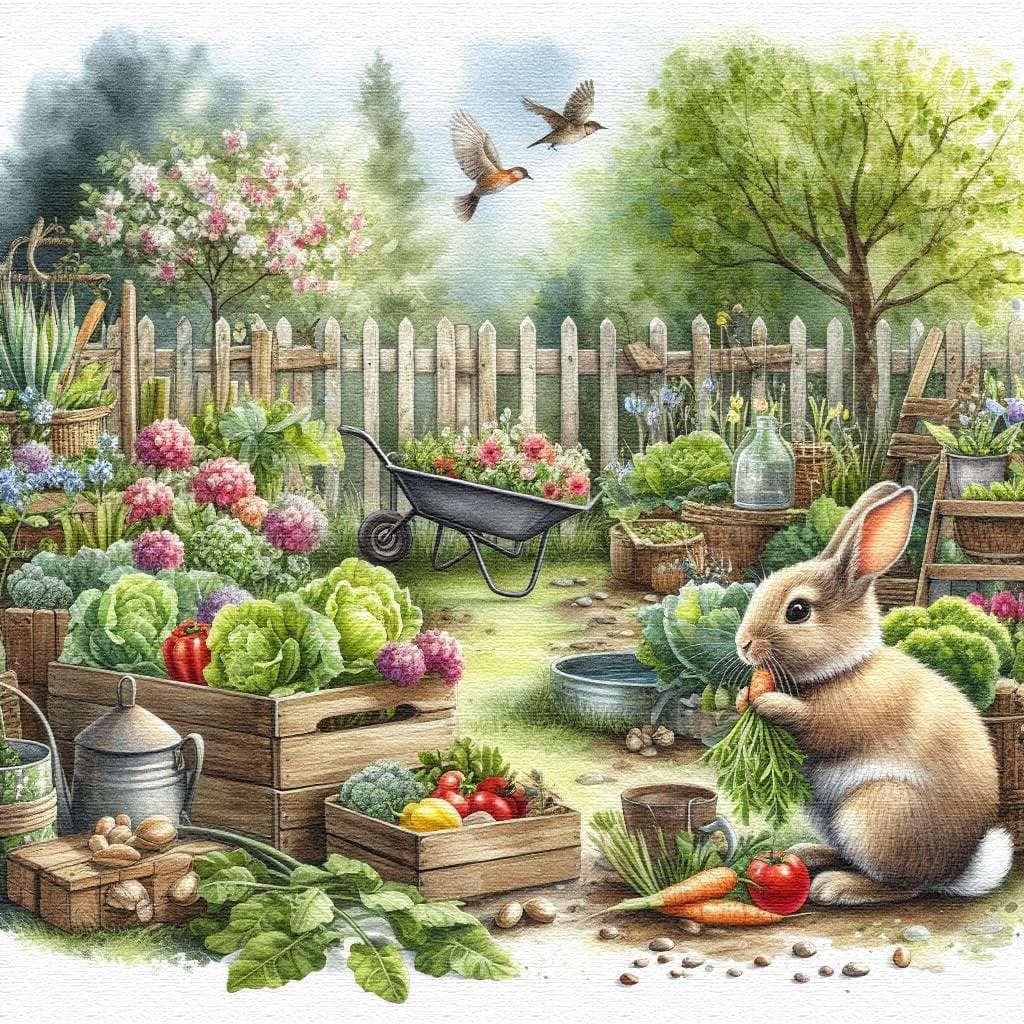 Ładny królik w ogrodzie warzywnym puzzle online