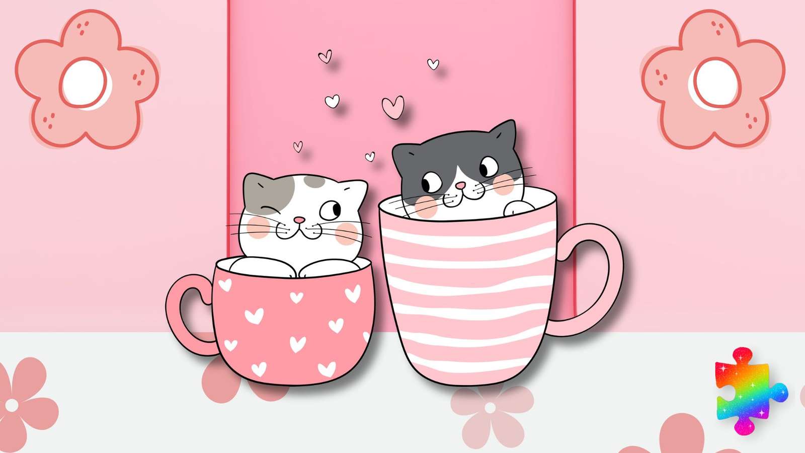 Śmieszne koty z filiżanki kawy puzzle online