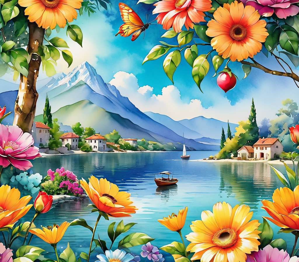 Kolorowy widok na jezioro puzzle online