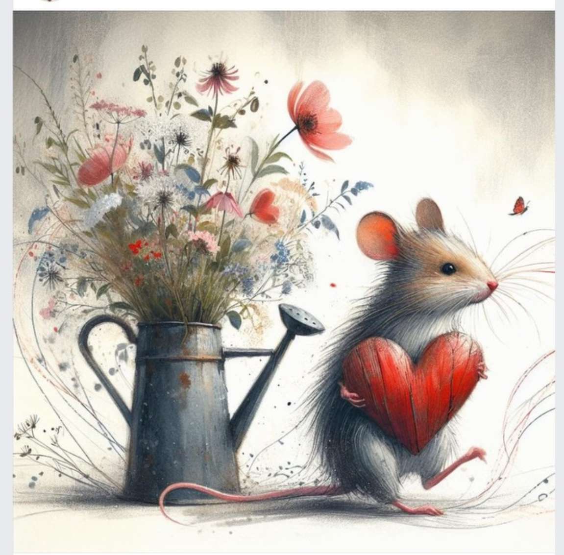 Mała mysz z wielkim czerwonym sercem. puzzle online