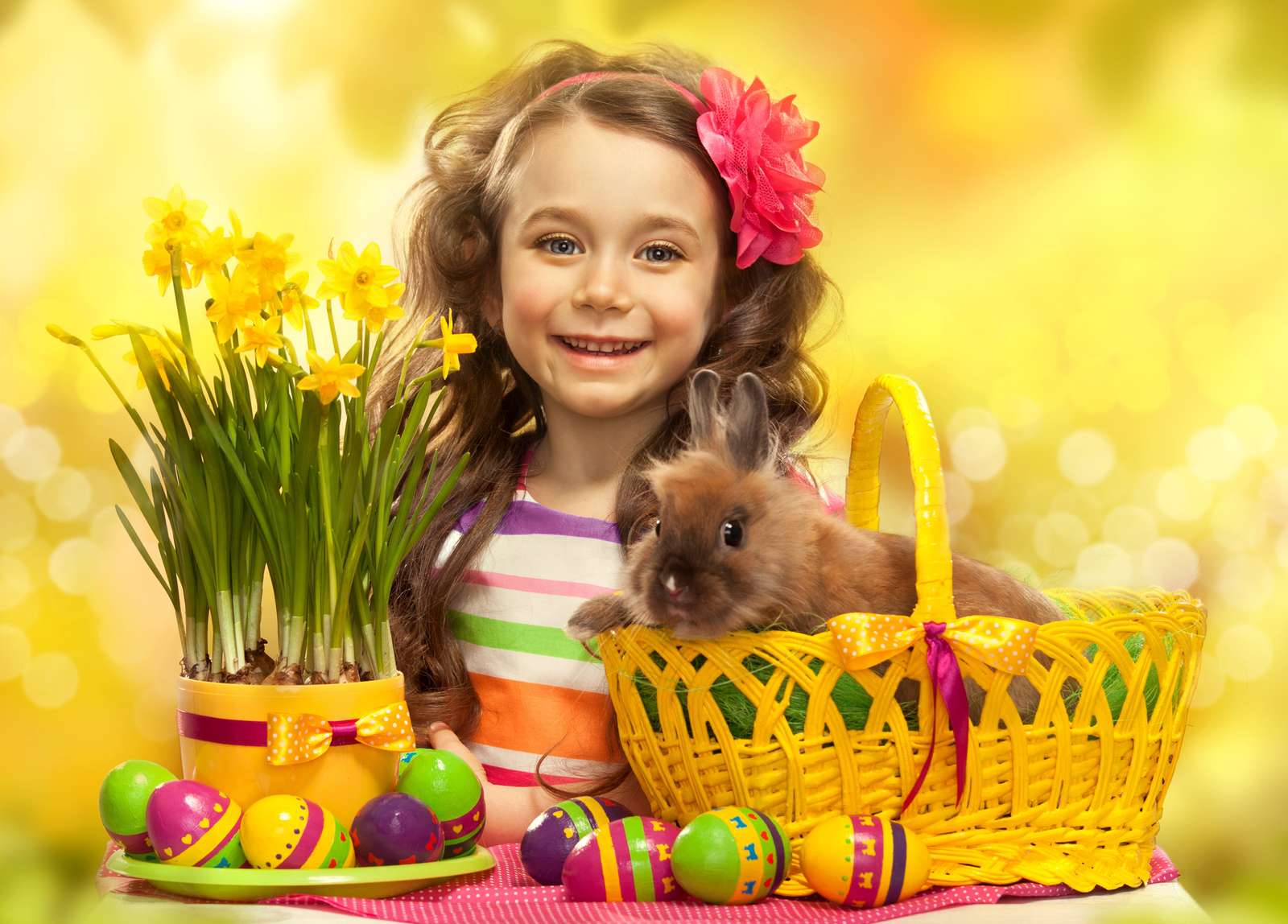 Wielkanoc z króliczkami i jajkami puzzle online