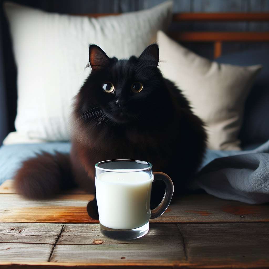 Czarny kot pije mleko puzzle online