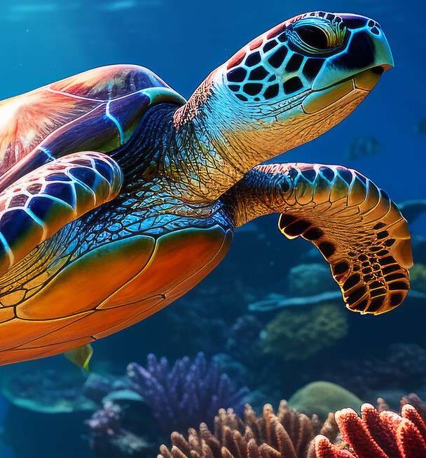 Żółw morski wśród koralowców puzzle online