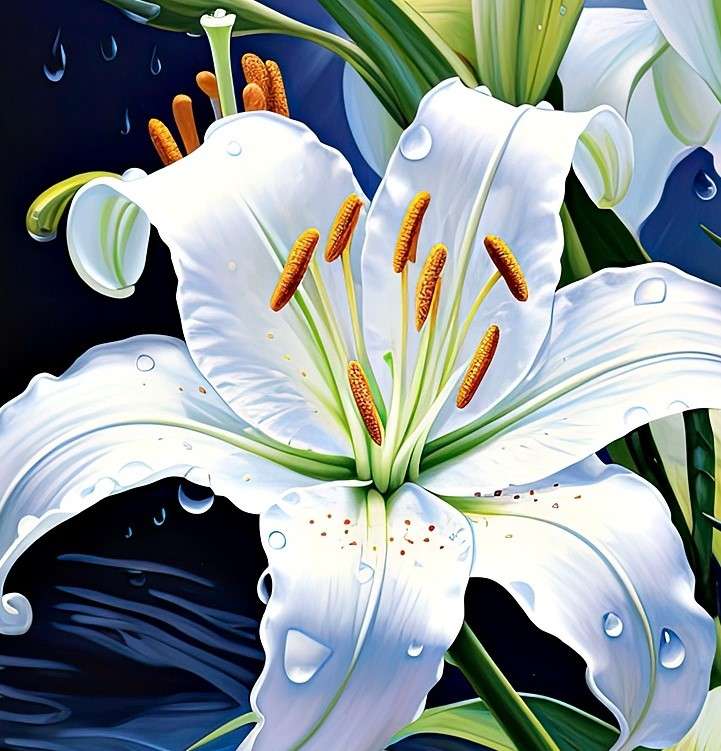 Biała lilia i krople wody puzzle online