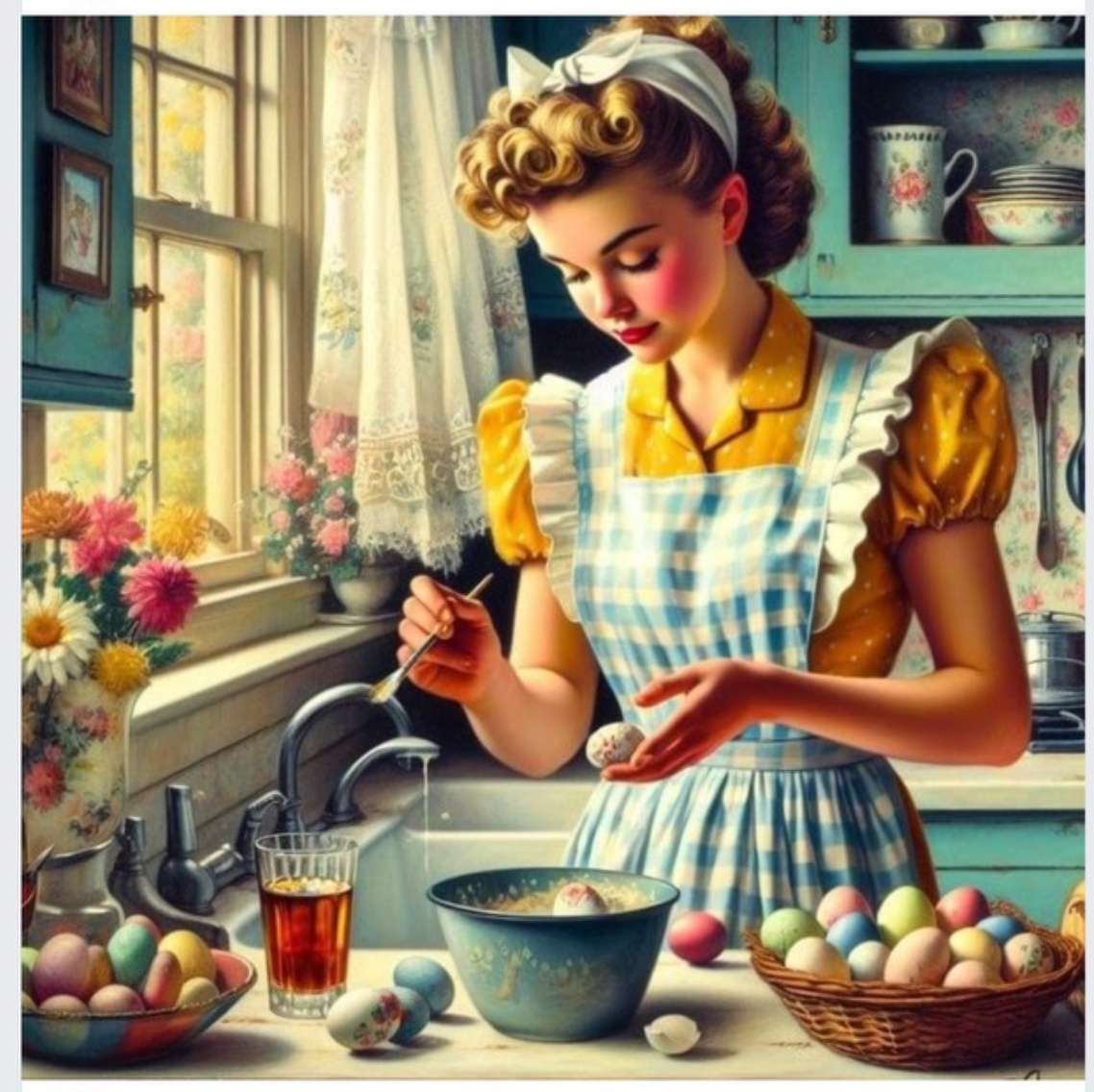 Mama maluje jajka na Wielkanoc puzzle online