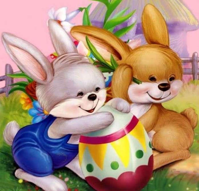 Wesołe króliki z jajkiem puzzle online