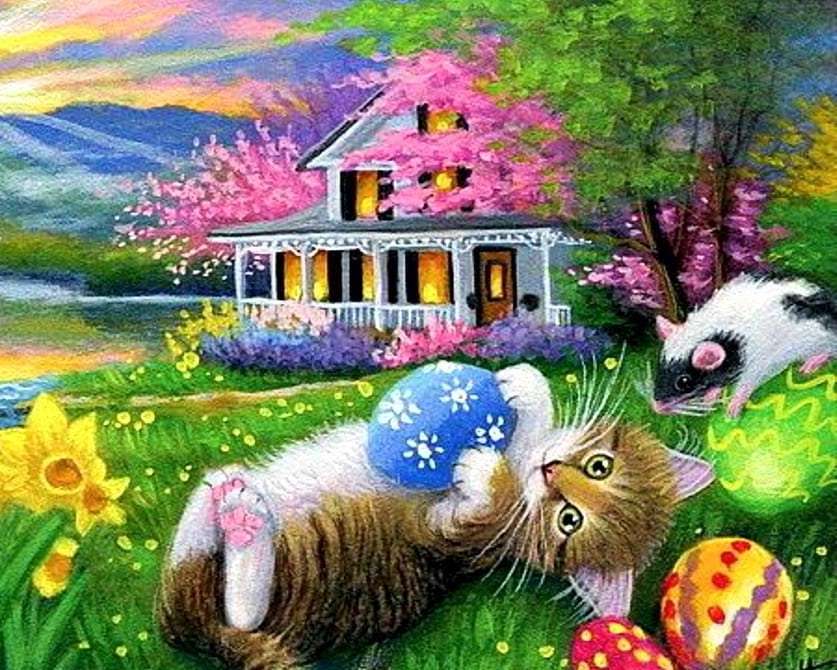 Kotek bawiący się jajkiem puzzle online