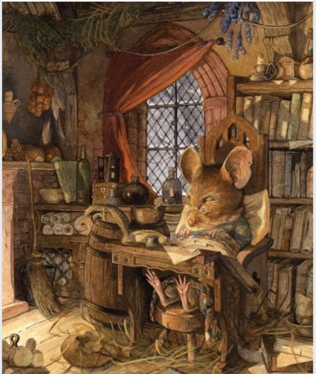 Pan Mysz czyta książkę w swoim fotelu. puzzle online