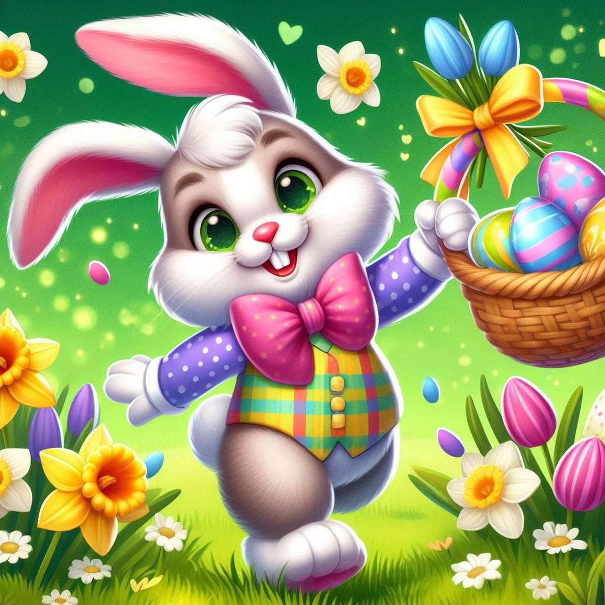 Wielkanoc z króliczkami i jajkami puzzle online